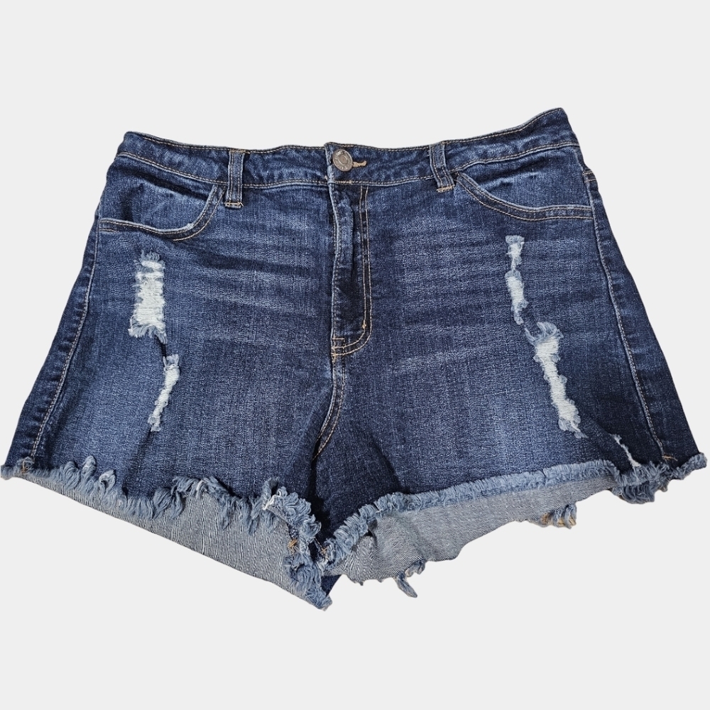 Almost Famous Dark Wash Distressed Cut-Off Shorts Size 13